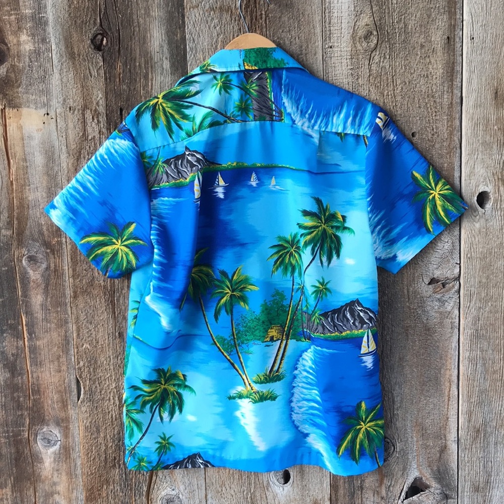 Vtg 70s Kai Nani Hawaiian Made Aloha Shirt, Medium View 5